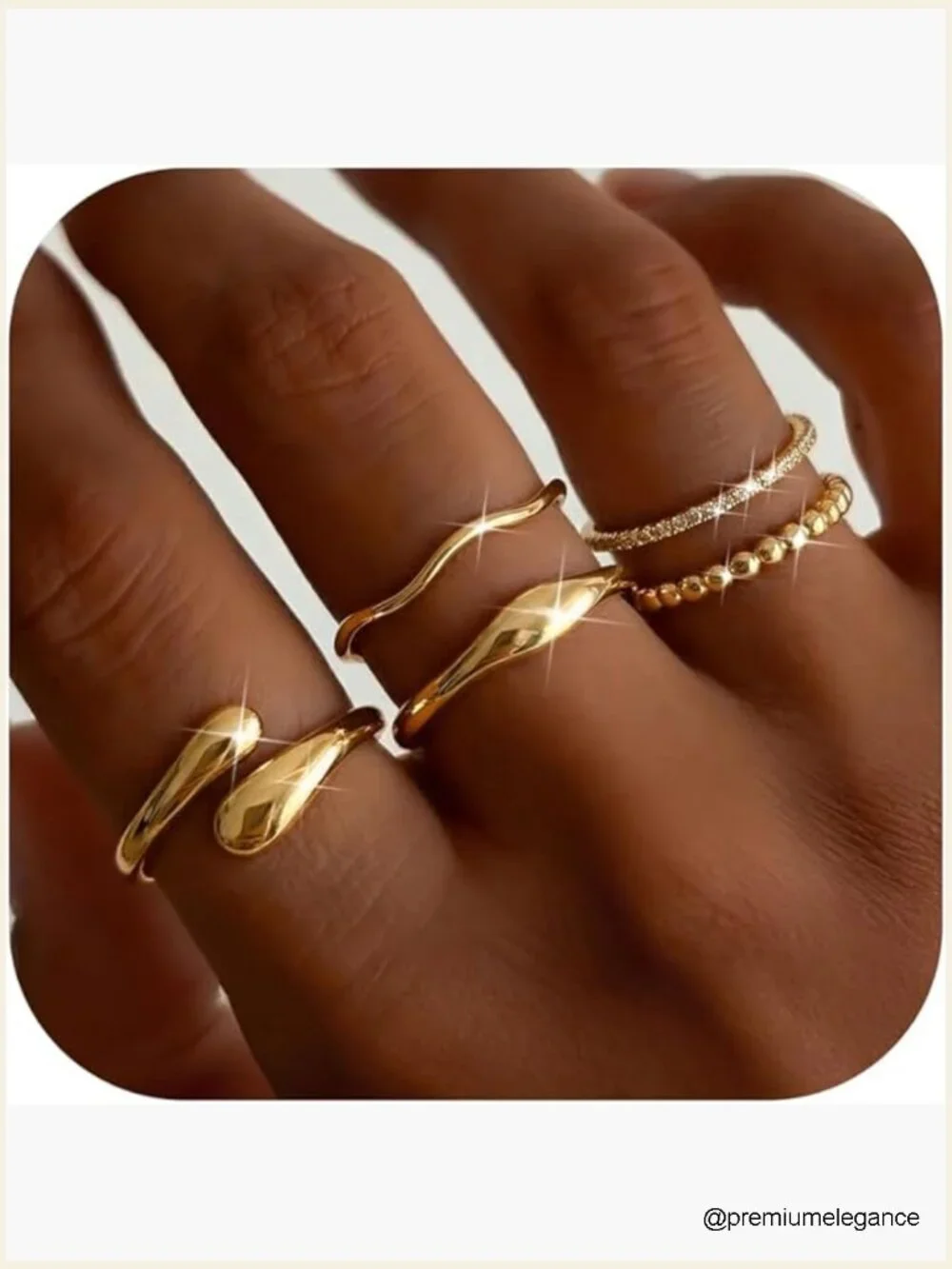 Stackable Cubic Zirconia Rings Set 14k Gold Plated Non Tarnish Chunky Gold